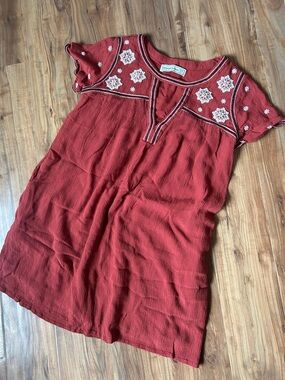 Abercrombie & Fitch Boho Embroidered Mini Dress XS Peasant Festival Pocket Dress
